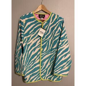 Bob Mackie Wearable Art Womens Quilted Jacket Large Colorful Silk Open Front Art